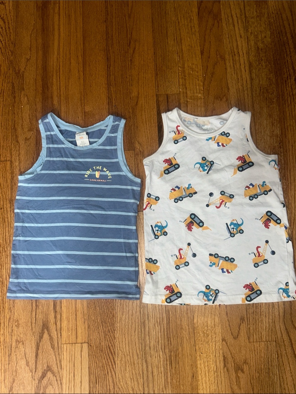 C&C California and Place Sports Kids Blue Striped Tank Top and Dino Tractor Tank